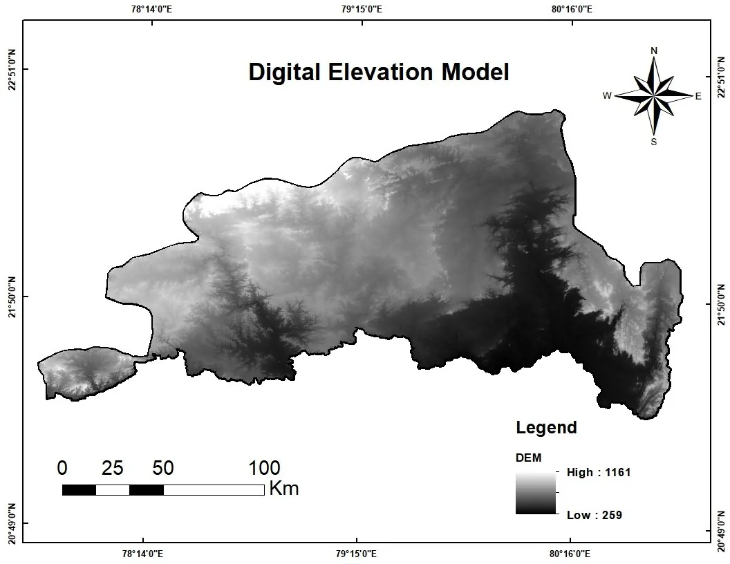 Digital elevation model of a river basin