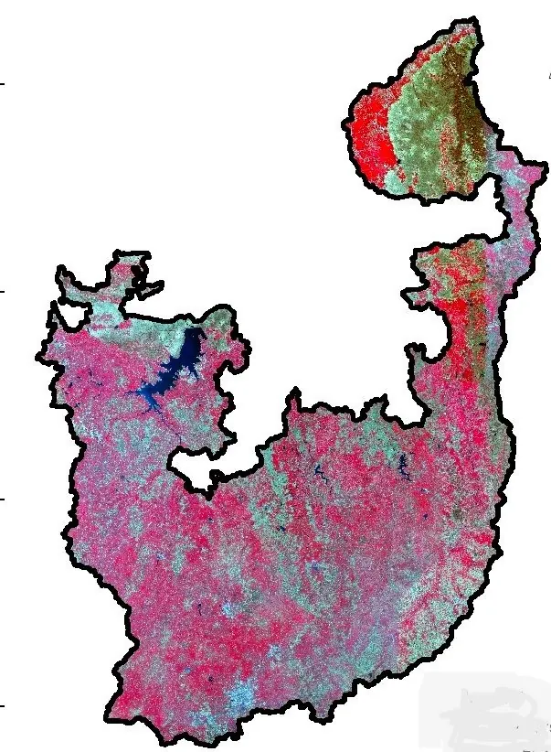 False colour composite satellite image of a watershed
