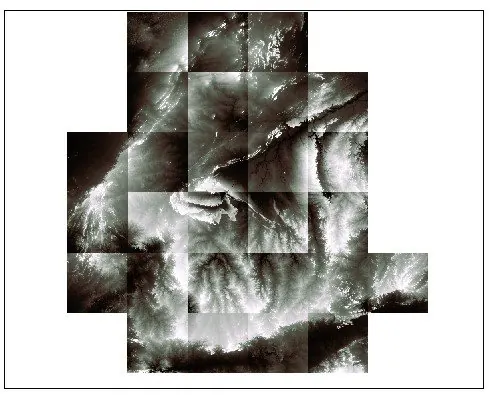 Raw satellite image tiles being compiled
