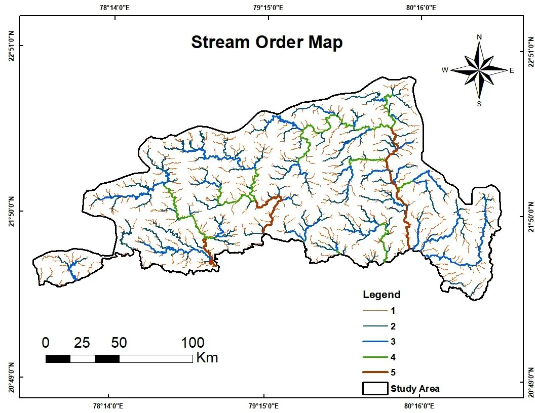 Stream order map showing drainage network