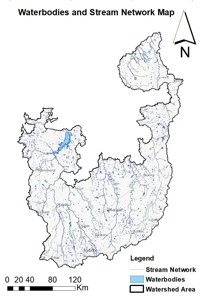 Waterbodies and stream network map